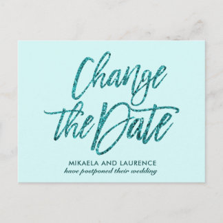 Glamorou Aqua glitter script wijzig de datum Aankondigingskaart