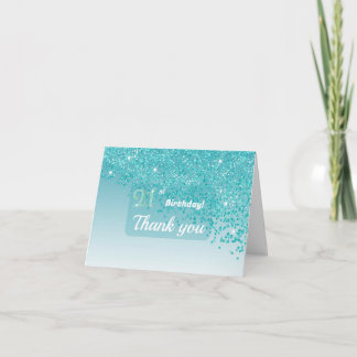 Glamorous 21st Birthday Teal Glitter Thank You Bedankkaart