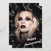 Glamorous Black Leather Anniversary Flat Card Kaart (Voorkant / Achterkant)