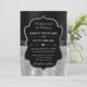 Glamorous Black Silver Leopard Spots Wedding Kaart (Staand voorkant)