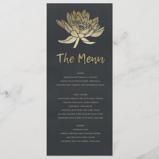 GLAMOROUS BLEEK GOLD BLUE BLACK LOTUS FLORAL MENU (Voorkant)