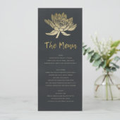 GLAMOROUS BLEEK GOLD BLUE BLACK LOTUS FLORAL MENU (Staand voorkant)