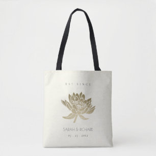 GLAMOROUS BLEEK GOLD WHITE LOTUS BEWAREN DE DATUM  TOTE BAG