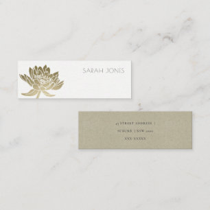 GLAMOROUS BLEEK GOLD WHITE LOTUS FLORAL ADDRUK MINI VISITEKAARTJE