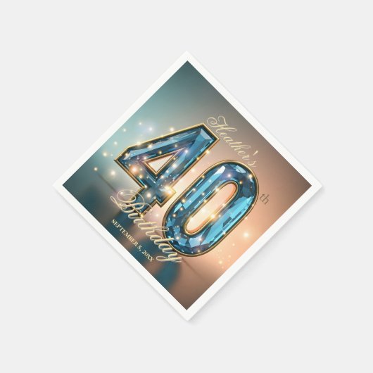 Glamorous Chic Teal Crystal 40th Birthday Party Servet (Hoek)