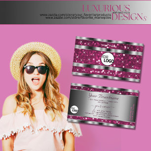 Glamorous Girly Pink Glitter Stars Logo Silver Visitekaartje
