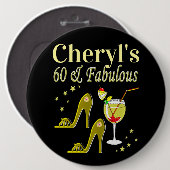 GLAMOROUS GOLD 60E BIRTHDAY RONDE BUTTON 6,0 CM (Voorkant /achterkant)