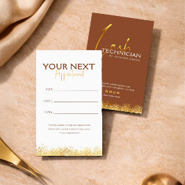Glamorous Gold & Brown Lash Tech Afsprakenkaartje