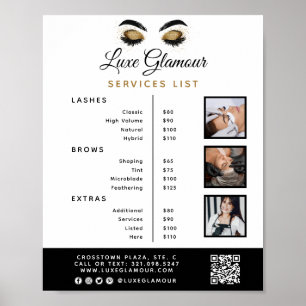 Glamorous Gold Eye Lash Brow Beauty Bar Prijslijst Poster