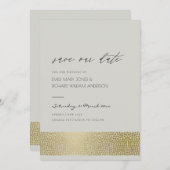 GLAMOROUS GOLD GRAY STIPPEN MOSAIC BEWAREN DE DATU SAVE THE DATE (Voorkant / Achterkant)