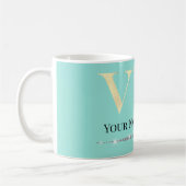 Glamorous Gold VIP op Blauwgroen Koffiemok (Links)