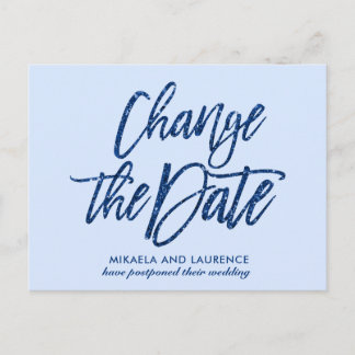 Glamorous Navy Blue glitter script de datum wijzig Aankondigingskaart