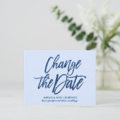 Glamorous Navy Blue glitter script de datum wijzig Aankondigingskaart (Staand voorkant)