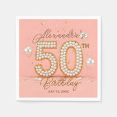 Glamorous Pearly Soft Pink and Gold 50th Birthday Servet (Voorkant)