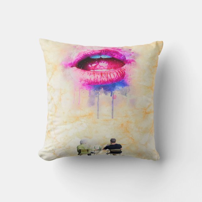  Glamorous Pink Lip Illustration Kussen (Voorkant)