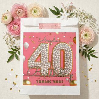 Glamorous Pink Pearl Gold 40th Birthday Thank You Bedankzakje
