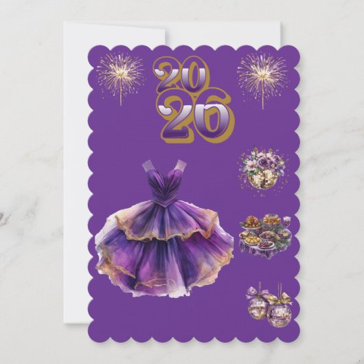 Glamorous Purple & Gold New Year 2026 Invitation (Devant)