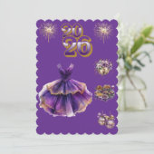 Glamorous Purple & Gold New Year 2026 Invitation (Debout devant)