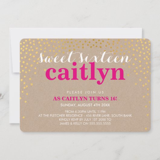 GLAMOROUS SWEET 16 superieure gouden confetti roze Kaart (Voorkant)