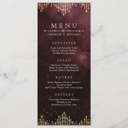 Glamour Art déco Bourgogne Menu de mariage Vintage (Devant)