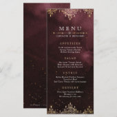 Glamour Art déco Bourgogne Menu de mariage Vintage (Devant / Derrière)