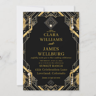 Glamour Art Deco bruiloft uitnodiging