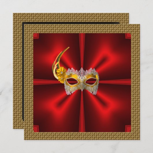 Glamour bal uitnodiging Elegante Rode Zwarte Goud (Voorkant / Achterkant)