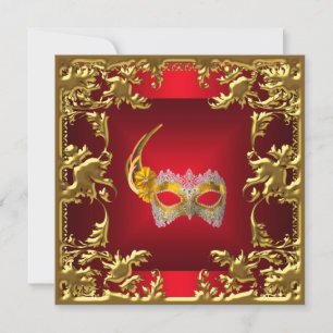 Glamour Bal Uitnodiging Elegante Rood Zwart Goud