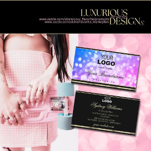 Glamour Blauw Roze Glitter Zwart Gouden Rand Logo Visitekaartje