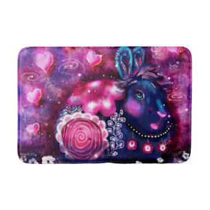 Glamour Bunny Rabbit Paarse Roze Whimsical Floral Badmat