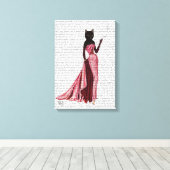 Glamour Cat in roze Canvas Afdruk (Insitu (Houten vloer))