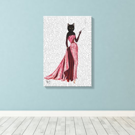 Glamour Cat in roze Canvas Afdruk (Insitu (Houten vloer))