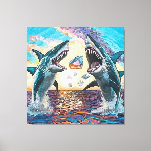 Glamour Chomp-Shark Breaking voor glanzende Parelt Canvas Afdruk (Voorkant)
