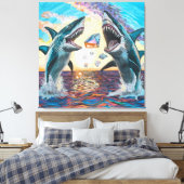 Glamour Chomp-Shark Breaking voor glanzende Parelt Canvas Afdruk (Insitu (Slaapkamer))