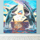 Glamour Chomp-Shark Breaking voor glanzende Parelt Canvas Afdruk (Insitu (Houten vloer))