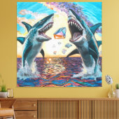 Glamour Chomp-Shark Breaking voor glanzende Parelt Canvas Afdruk (Insitu (Woonkamer))
