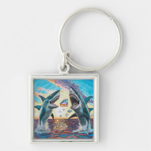 Glamour Chomp-Shark Breaking voor glanzende Parelt Sleutelhanger