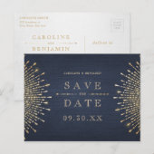 Glamour Deco Navy Blue  Save the Date Aankondigingskaart (Voorkant / Achterkant)