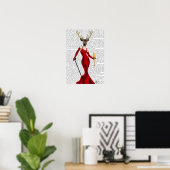 Glamour Deer in het rood Poster (Thuiskantoor)