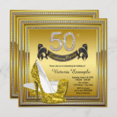 Glamour Diamanten Gouden Hoge Hakken 50ste Verjaar Kaart (Voorkant / Achterkant)