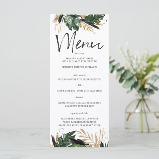 Glamour Été Verdure Menu Mariage tropical (Debout devant)