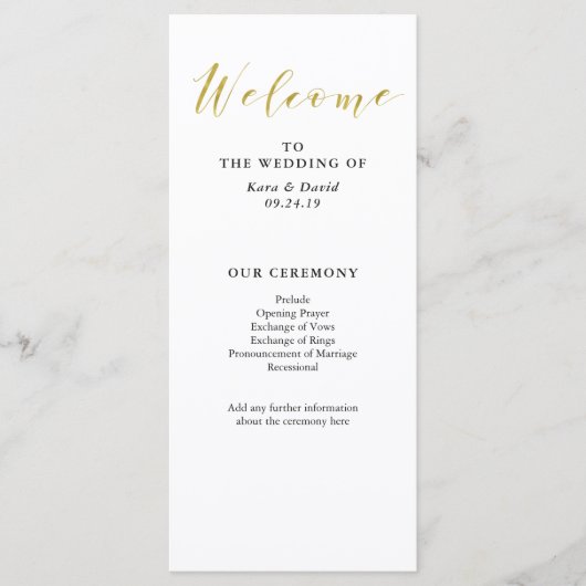 Glamour Faux Gold Classic Wedding Programme (Devant)