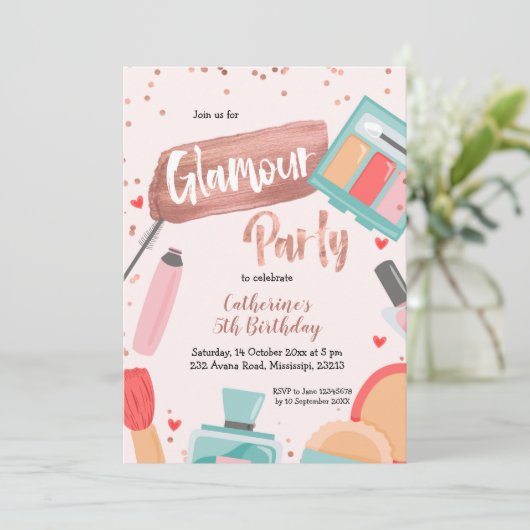 Glamour fête rose or invitation (Debout devant)