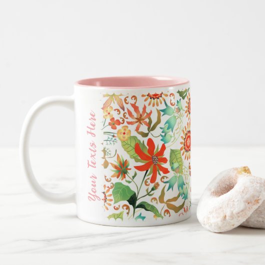 Glamour floral blanc bicolore Mug (Avec donut)