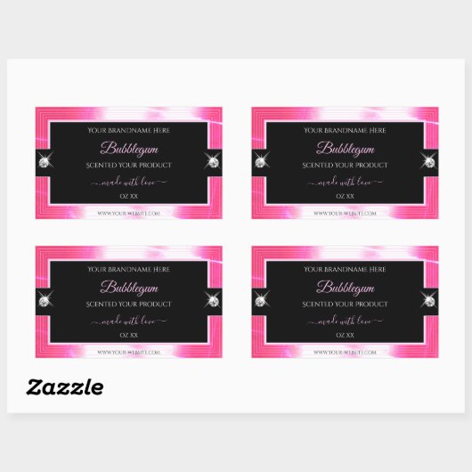 Glamour Girly Pink Black Brilliants Productlabel Rechthoekige Sticker (Vel)