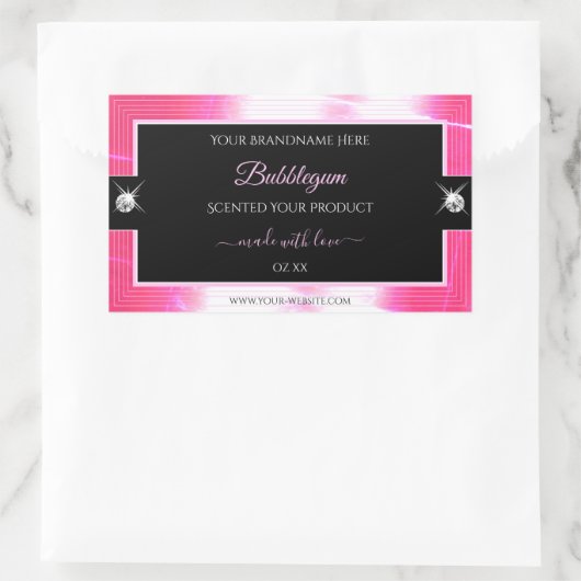 Glamour Girly Pink Black Brilliants Productlabel Rechthoekige Sticker (Tas)