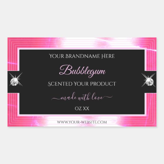Glamour Girly Pink Black Brilliants Productlabel Rechthoekige Sticker (Voorkant)