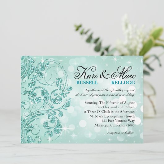 Glamour Glitter Luxe Bokeh Wedding | mint Kaart (Staand voorkant)
