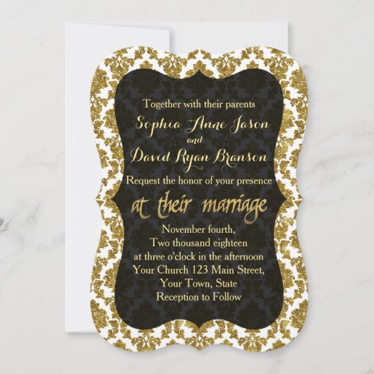 Glamour Gold Damask Gold Faire-part de mariage à h (Devant)