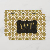 Glamour Gold Damask Gold Foil Wedding RSVP (Devant / Derrière)